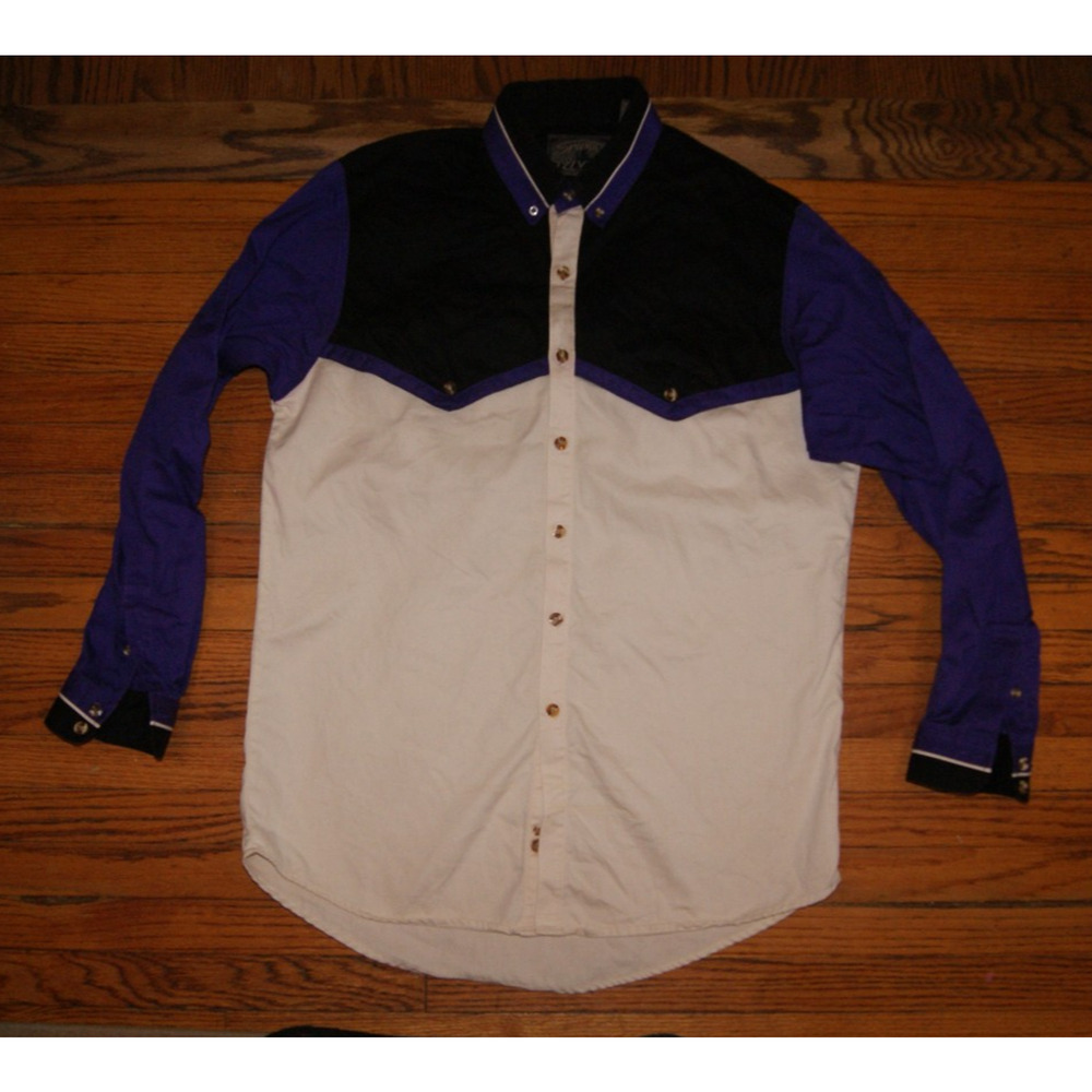 Vintage 90s Spindle River Purple Black Ivory Rodeo Cowboy LS Button Shirt Mens M